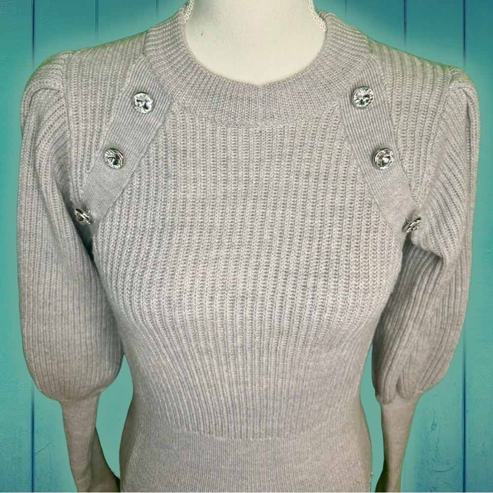Veronica Beard ‘Jude’ 100% Wool Gray Sweater with Jeweled Accents Size Small - Picture 11 of 16